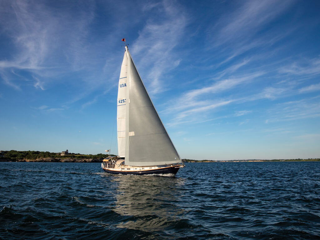 Yacht Althea underway in Mackerel Cove