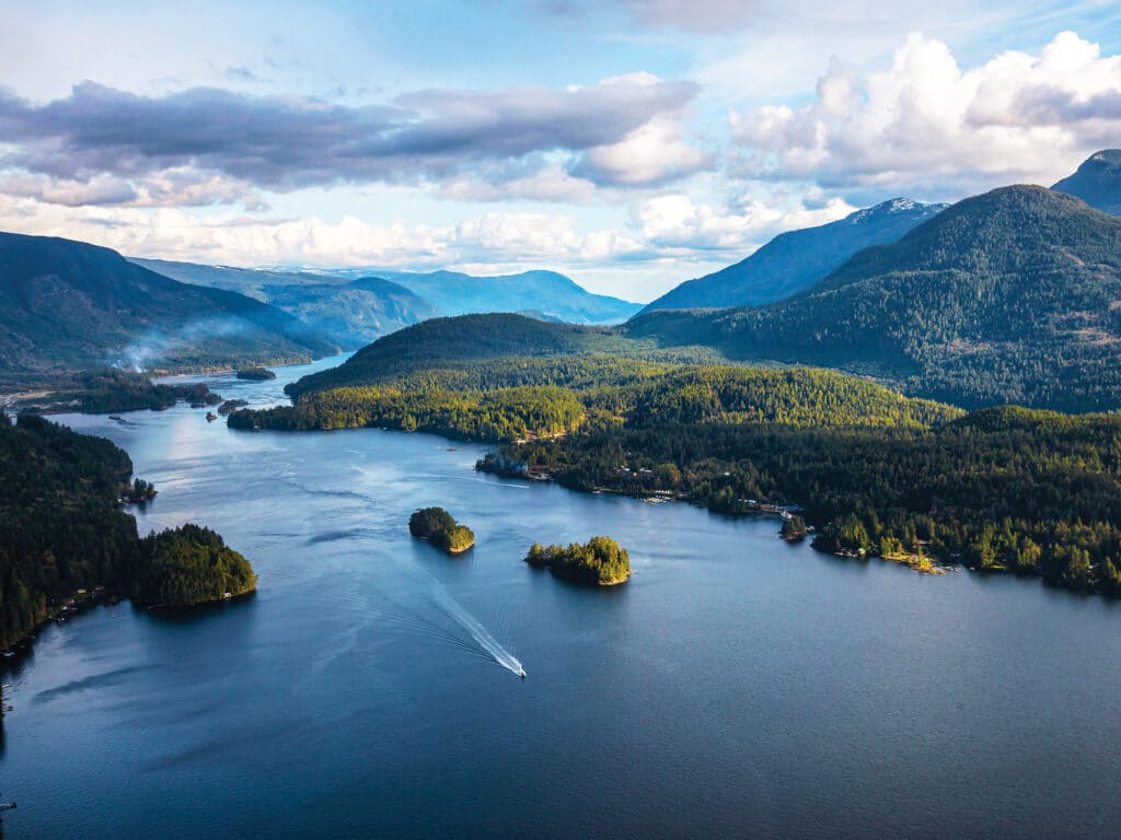 Skookumchuck Narrows with Sechelt Inlet in the Background. Taken North of Sunshine Coast, British Columbia, Canada, during a cloudy evening.