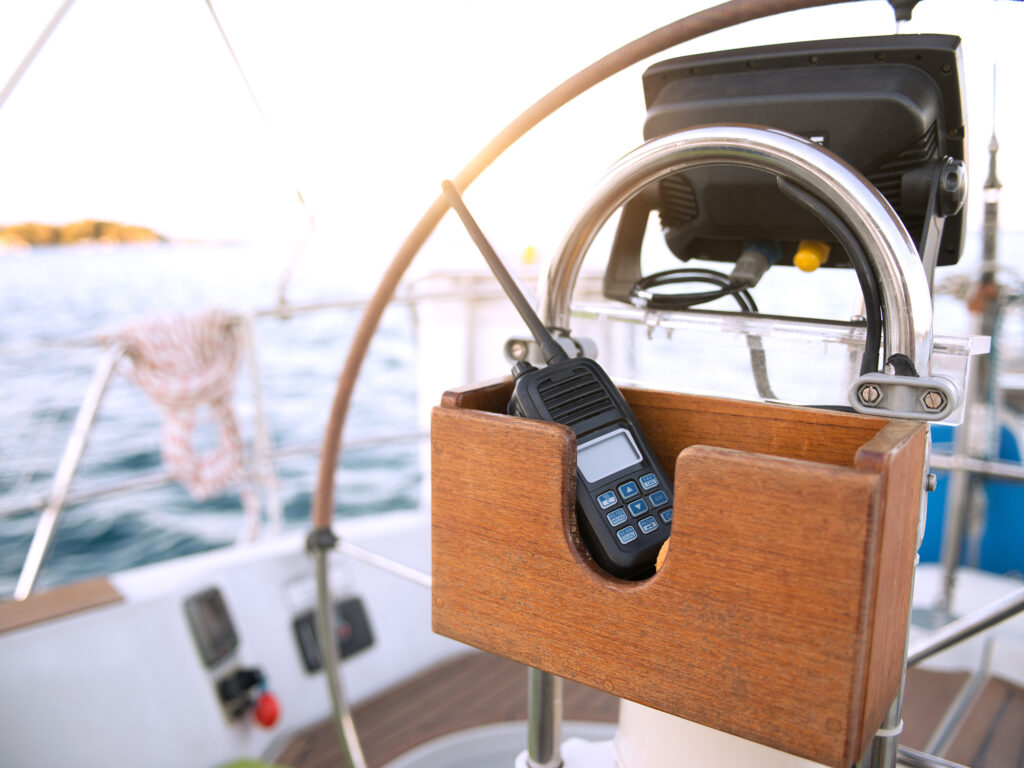 On board communication radio on a sailboat for emergency communication