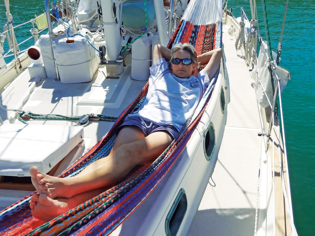 The author on her boat, Outrider