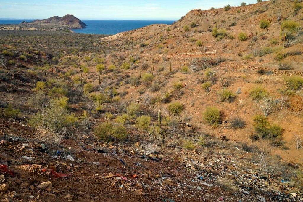 A hillside polluted with garbage