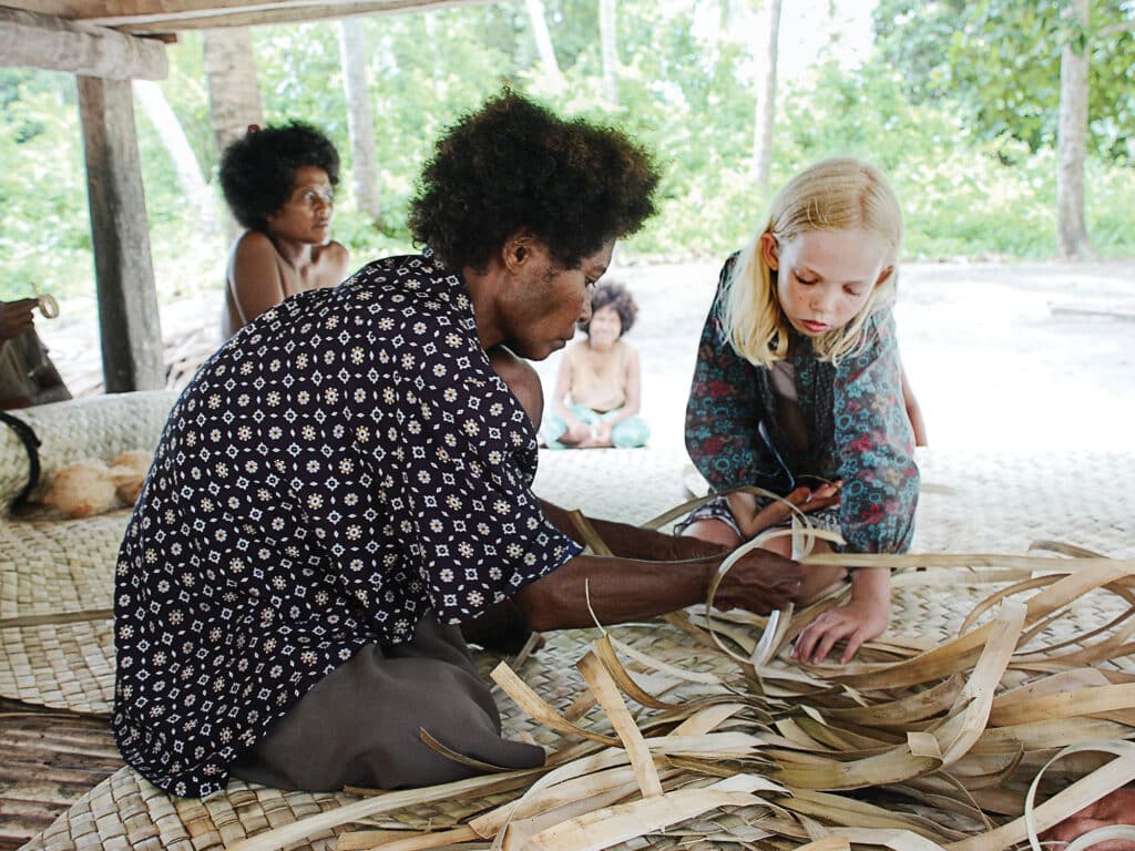 weaving a pandanus mat