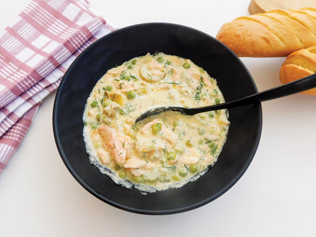 bowl of salmon chowder